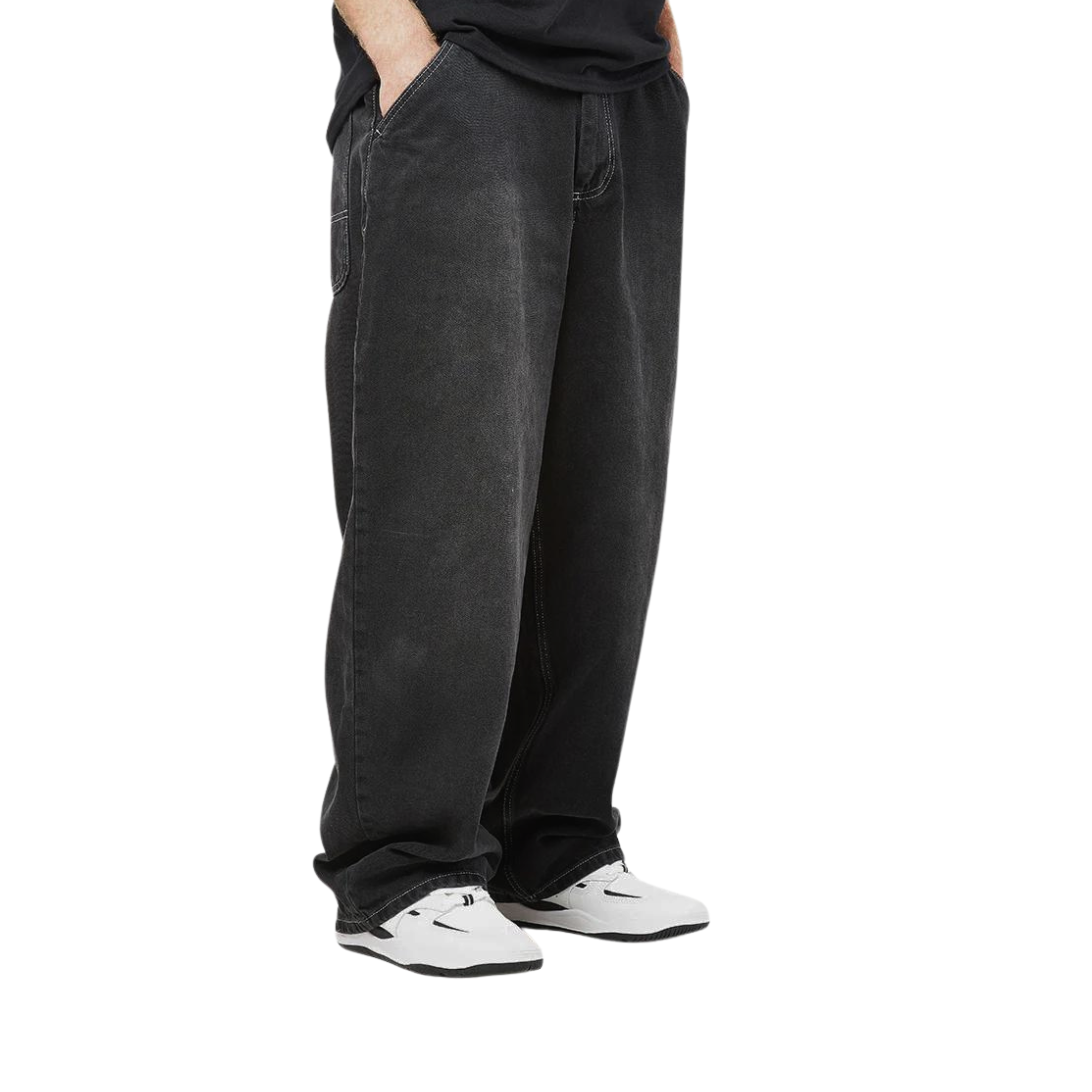 WASHED BLACK BAGGY FIT JEANS