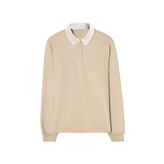 BEIGE REGULAR FIT COTTON RUGBY SHIRT